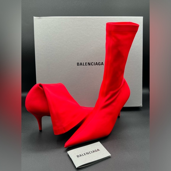 Balenciaga Knife Booties Stretch Fabric Mid -Calf Red Pull On US 6/EU 36 $1290 - Picture 8 of 16